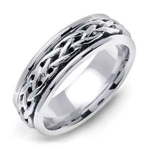  DAGDA 14K White Gold Weaved Style Celtic Wedding Band Ring 