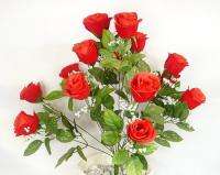 20 BEAUTIFUL VELVET SILK ROSE FLOWERS WEDDING BOUQUET RED tv2  