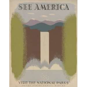 Vintage WPA Travel Poster Print   See America National Parks   24 X 19