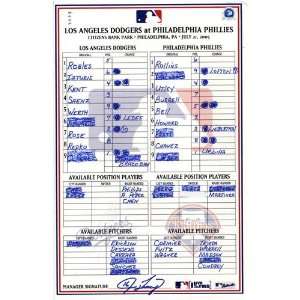  Phillies vs. Dodgers 7 21 2005 Game Used Lineup Card 