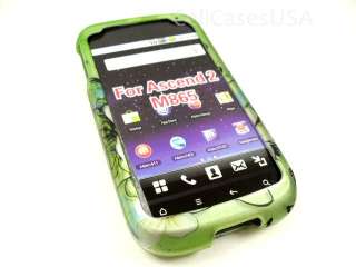 HUAWEI ASCEND II 2 GREEN WHITE FLOWERS HARD COVER CASE  
