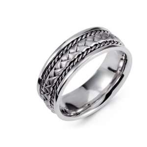    14k White Gold Wedding Band Milgrain True Weave Ring: Jewelry