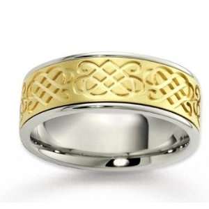    14k Two Tone Gold Royal True Love Carved Wedding Band: Jewelry