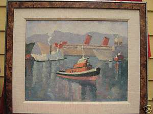 Original Oil Painting Tugs by Charles E. Reynolds  