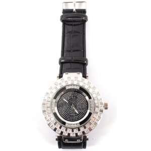 Black with Black Diamond Iced Out Hip Hop Leather Banded Watch with a 