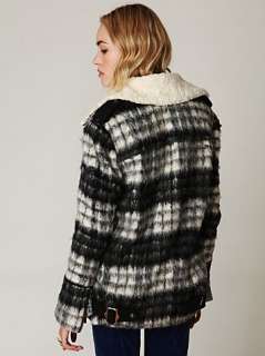 NEW FREE PEOPLE Toasty Brushed Plaid OVERSIZED MOTORCYCLE JACKET $298 