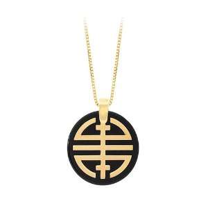  14K Yellow Gold Onyx Circle Pendant with Chain Katarina Jewelry