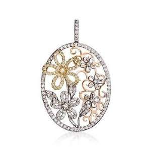   50 ct. t.w. Floral Diamond Pendant In 14kt Tri Colored Gold: Jewelry