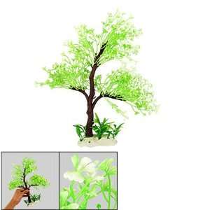   Green Plastic Tree Plant Aquascaping w Ceramic Base: Pet Supplies