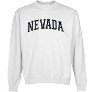  Nevada Wolf Pack White Arch Applique Crew Neck Fleece Sweatshirt 