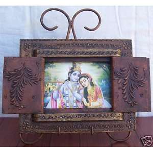 Radha Krishna with Flute, Pic in Double door Photo Frame