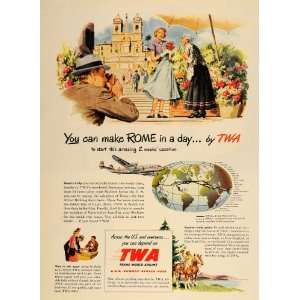  1949 Ad TWA Trans World Airline Rome Travel Vacation 