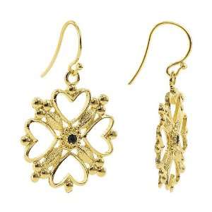   18 KT Gold Vermeil Sapphire Heart Flower French Hook Earrings Jewelry