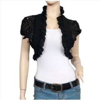    Plus Size Black Lace Ruffled Edge Cropped Bolero Shrug: Clothing