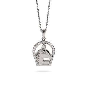  Sterling Silver and CZ Horse and Horseshoe Necklace Length 
