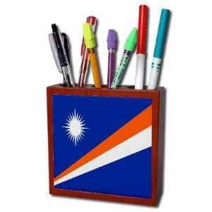    Marshall Islands Flag Mahogany Wood Pencil Holder