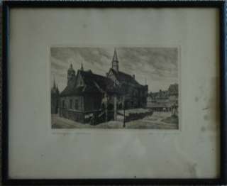   Etching of Gottingen Germany Rathaus or Town Hall Early 1900s Signed