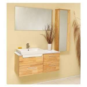 Caro Natural Wood Modern Bathroom Vanity with Mirror & Side Cabinet 