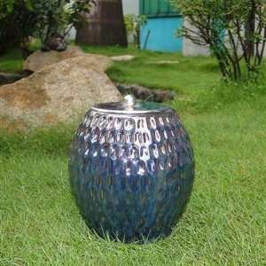 Sedona Ceramic Fire Pot   Blue Midnight Finish Patio 