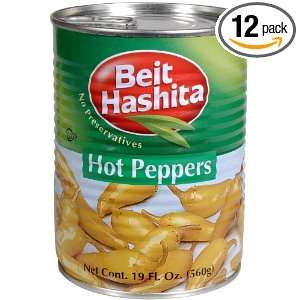 Beit Hashita Hot Peppers, 19 Ounce (Pack of 12)  Grocery 