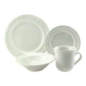 Simply White Stoneware Dinnerware, 16 Piece Set:  Kitchen 