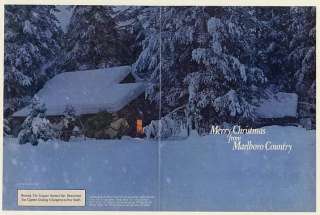 1982 Merry Christmas Marlboro Country Cowboy Horses Cabin Snow Double 