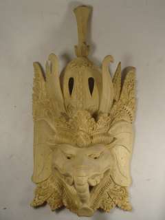 12 Bali Hand Carved White Wood Ganesh Mask Wall Decor  