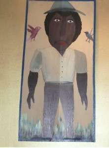 JIMMY TOLLIVER FOLK ART SELF PORTRAIT PLYWOOD 35 X 18  