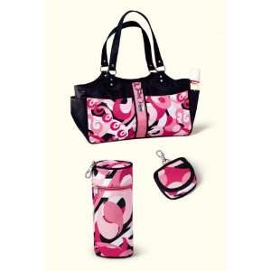  Pink Swirl Nylon Diaper Bag Set by Russ Berrie: Baby