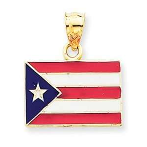  14k Solid Enameled Puerto Rico Flag Pendant: Jewelry