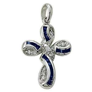 Sterling Silver 1 Twisted Cross Necklace with Cubic Zirconia Stones 