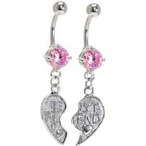  Pink Cubic Zirconia No. 2 BEST FRIEND Belly Rings: Jewelry