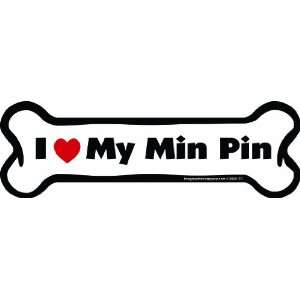   Bone Car Magnet, I Love My Min Pin, 2 Inch by 7 Inch