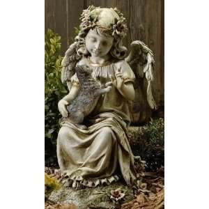    16 Angel with Kitten Moss Tinged Garden Statue