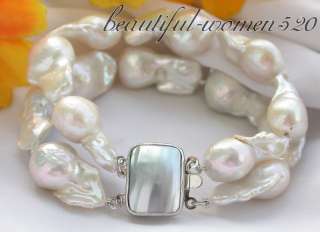 2row 28MM white baroque keshi reborn pearl bracelet  