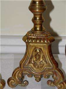 Antique Gothic Bronze Ornate Church Altar Candlesticks  