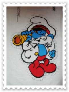 Vintage 80s 1983 Captain Smurf Peyo Fabric Panel DIY Craft Wallace 