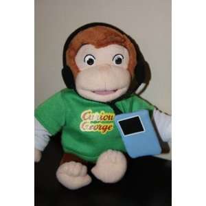 Curious George Stuffed Character Toy with Green Shirt Listening to Ear 