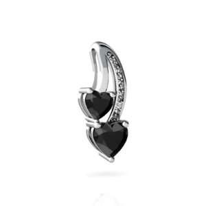 14K White Gold Heart Genuine Black Onyx Pendant: Jewelry