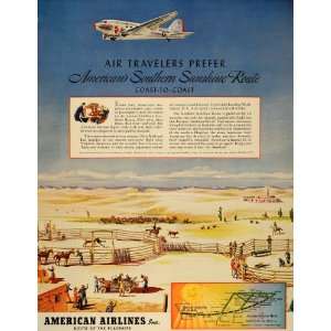 1940 Ad American Airlines Southern Sunshine Route Ranch   Original 