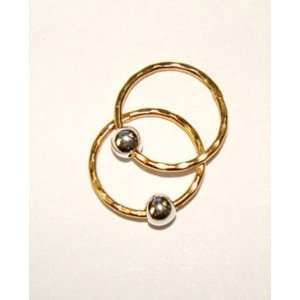   HINGED FACET HOOP EARRINGS w/ SILVER BEADS, 22K GOLD OVER SOLID SILVER