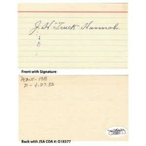  Truck Hannah Signed Index Card JSA COA 1918 20 Yankees 