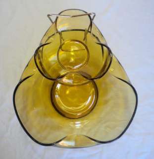 Vintage 70s Indiana Glass Amber Tri Fold Wave Chip Set  