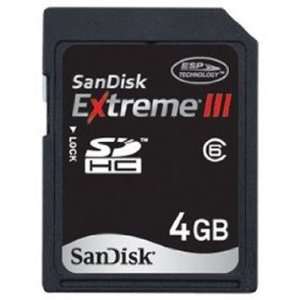  SANDISK Card, SDHC, 4GB, Class 6, Extreme III, 20MB/Sec 