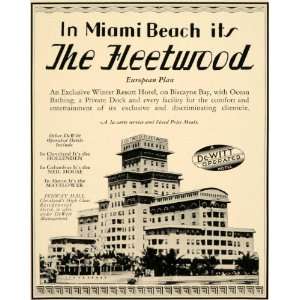  1934 Ad Fleetwood Hotel Miami Beach DeWitt Biscayne Bay 