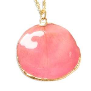   Dipped 24k Gold Trim Pink Rose Petal w/ Gld pltd Chain Jewelry