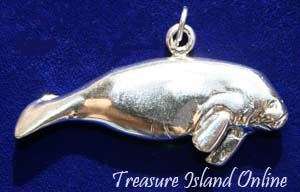LARGE MANATEE SEA COW .925 Sterling Silver Pentant Charm  