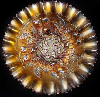 STRAWBERRY ~ NORTHWOOD STIPPLED PASTEL MARIGOLD CARNIVAL GLASS PIE 