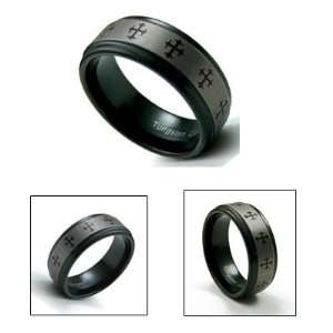    9mm Mens Black Tungsten Carbide Cross Wedding Ring Band: Jewelry