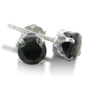 4mm Round Black Spinel Stud Earrings crafted in Sterling Silver .60ct 